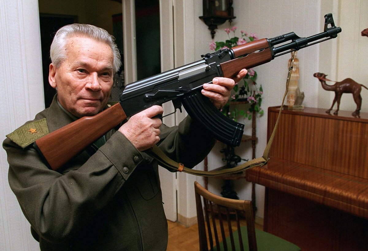 The inventor with his eponymous weapon. AP Photo/Vladimir Vyatkin