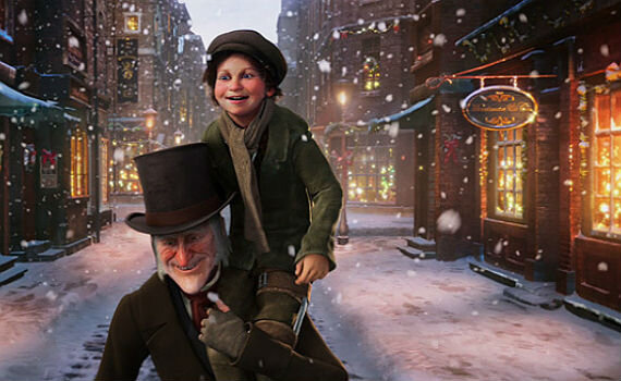 Под Рождество скряга Скрудж становится щедрым и счастливым. Кадр из фильма Роберта Земекиса «Рождественская история» (2009 г). Фото с сайта thespot.ru