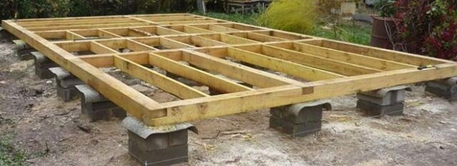 Столбчатый фундамент с брусьями нижней обвязки