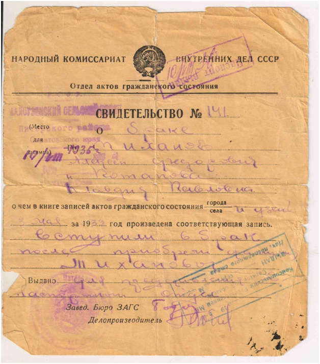 Свидетельство о браке дедушки и бабушки