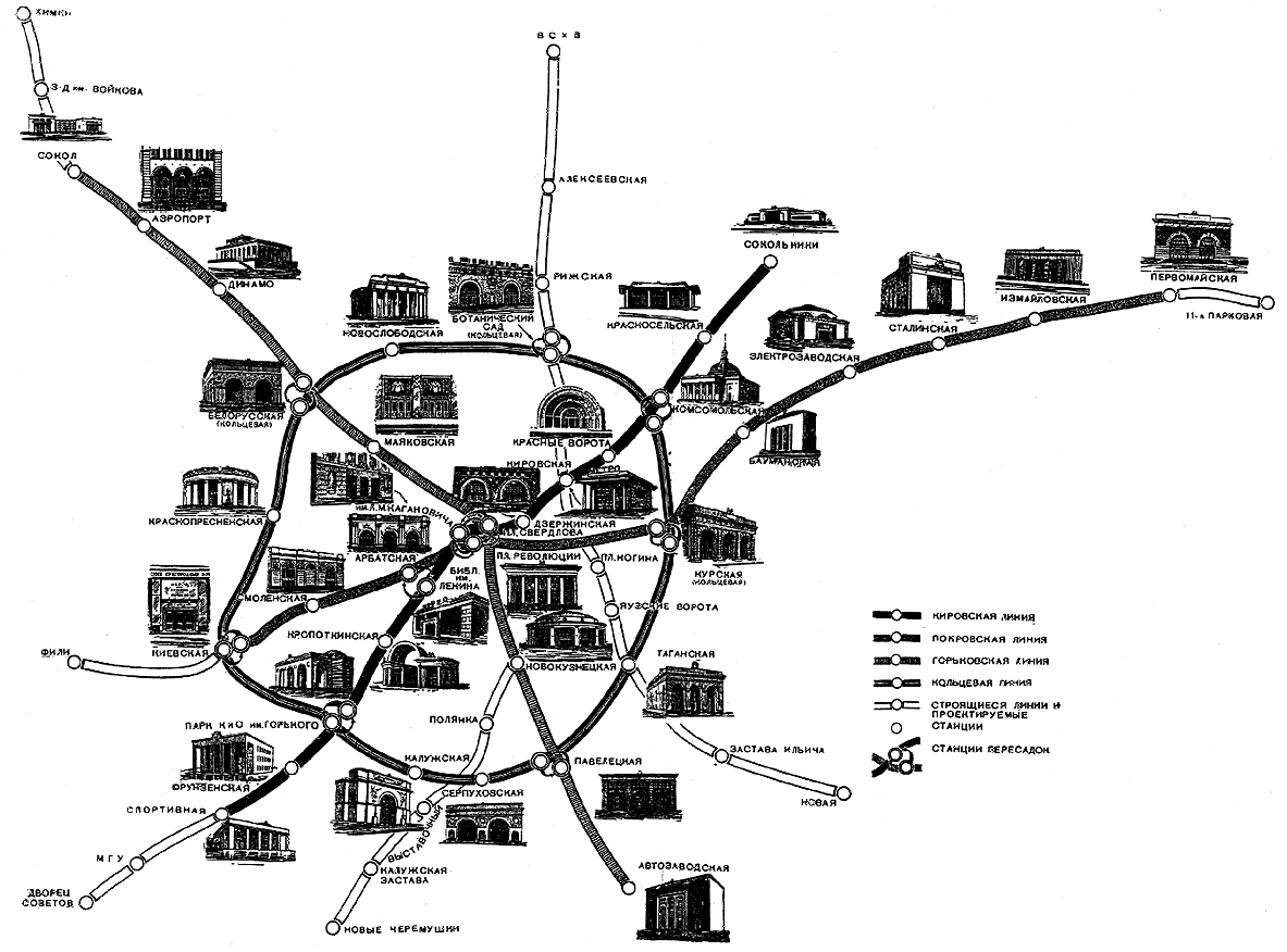 Перспективная схема Московского метро, 1957. С сайта www.metro.ru.