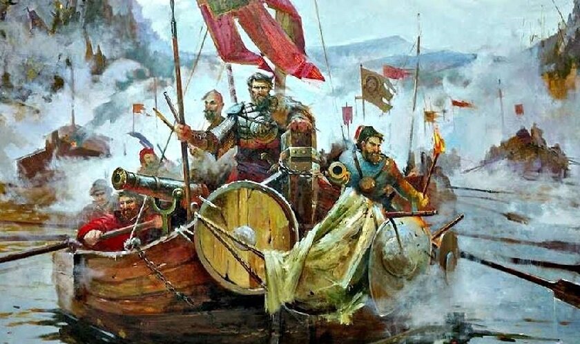 Ермак и его дружина в походе, как это представляет современный художник 
