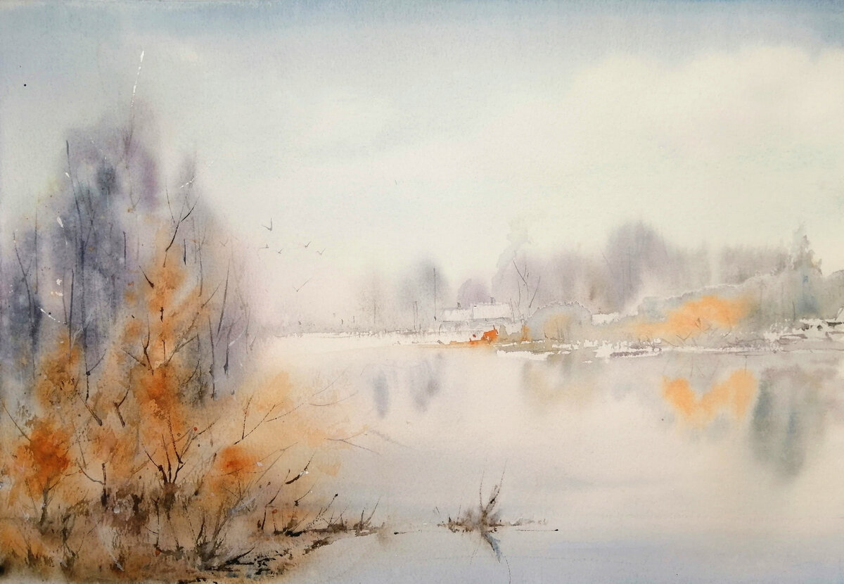 Тихое утро. Акварель. Хлопковая бумага. 21 * 31 см. 2022г.