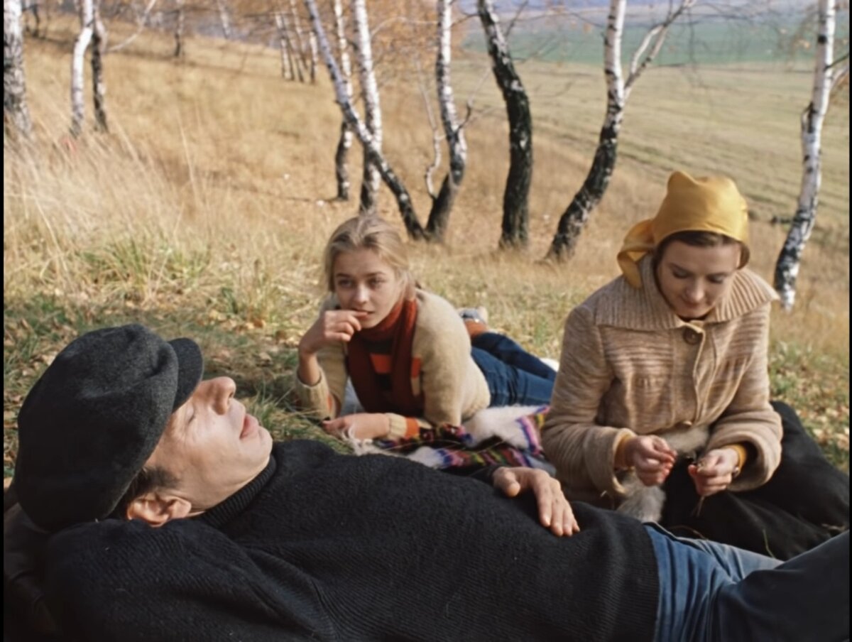 Иногда подруга вашей дочери берёт её га пикники с мужиками. Вот недавно они ездили в лес с новым хахалем и кучей других мужиков. Причём из дам были только эта подружка и ваша дочь! Фильм "Москва слезам не верит" Эпизод с пикника. Скриншот. 