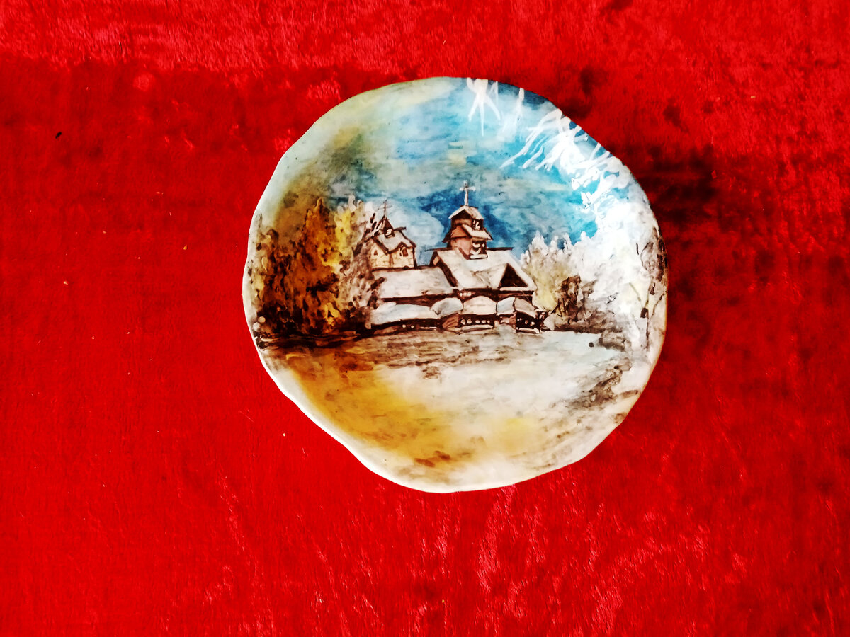 Большая декоративная тарелка "Зимний пейзаж" 