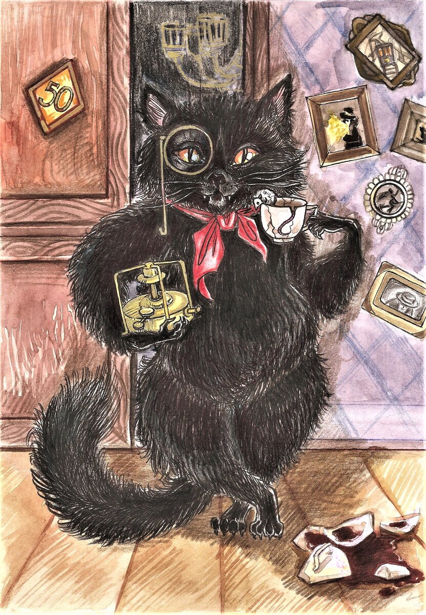 Иллюстрация «Кот Бегемот», взято с сайта illustrators.ru, аккаунт художника Ren Rellet