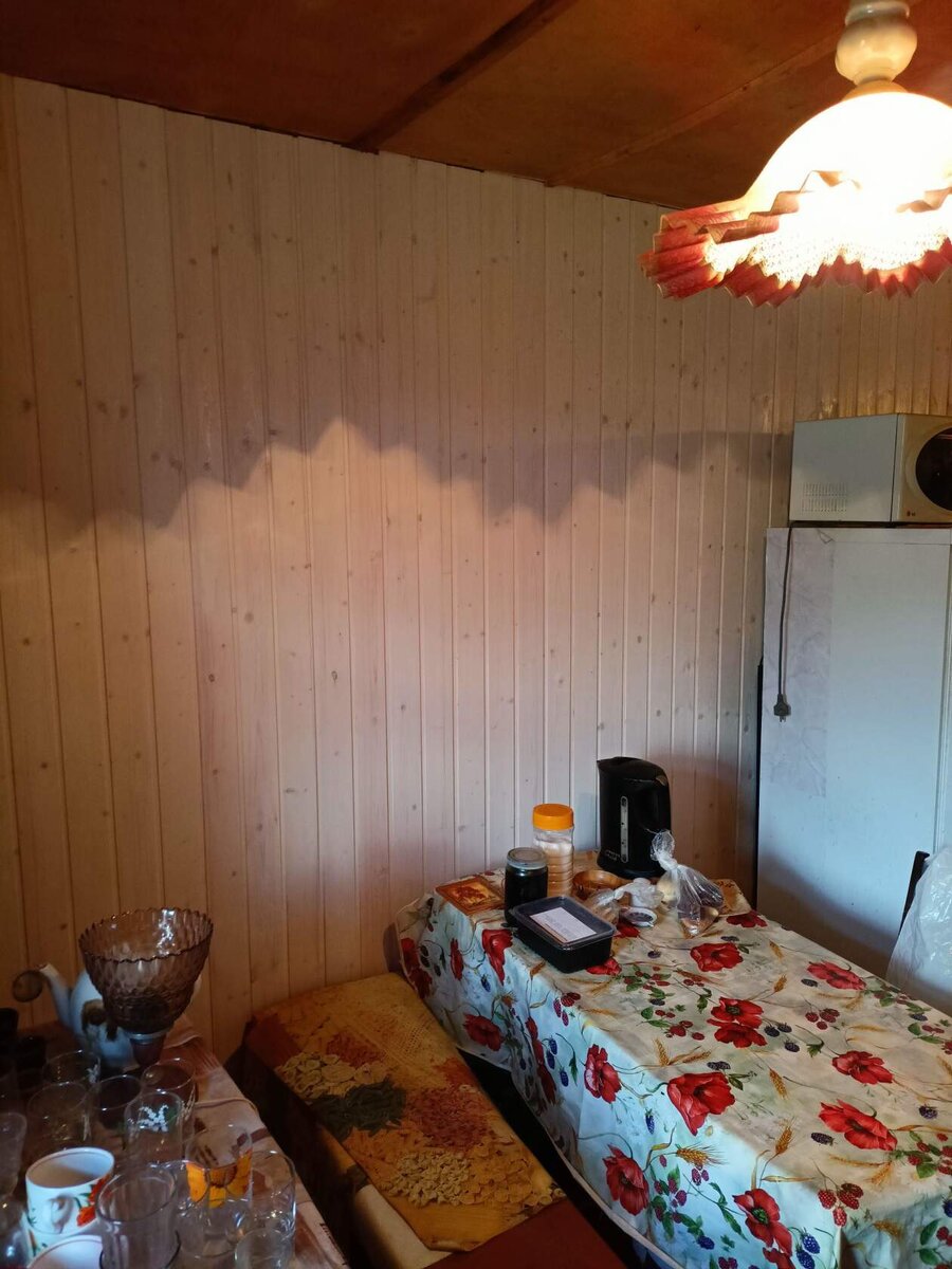 Оставили наш стол с нашей клеенкой, лавка, лампы, холодильник, посуда - все когда-то было нашим...