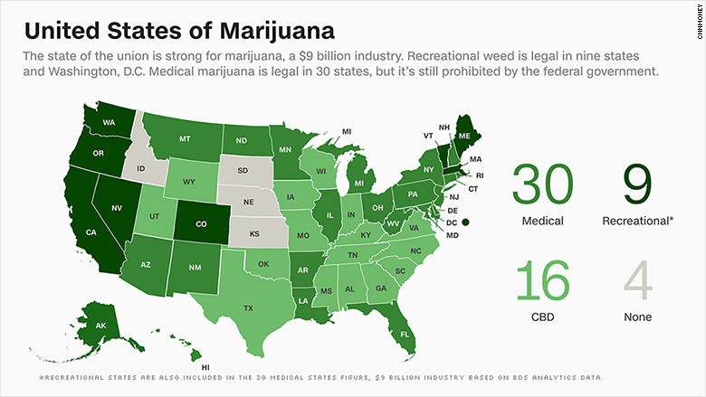 где в штатах легализована марихуана