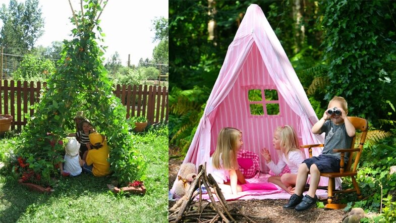 Идеи для шалаша — из веток деревьев и ткани