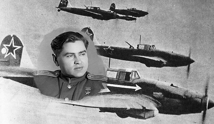 Мересьев на фоне звена Ил-2