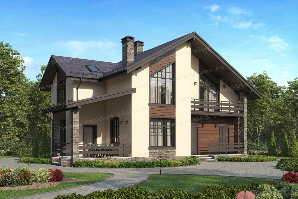 90-77 - Проект двухэтажного дома из газобетона с террасой