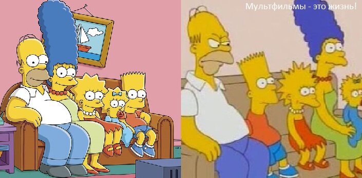 Слева Симпсоны в наше время, справа 32 года назад. Источники multoigri.ru и ladbible.com