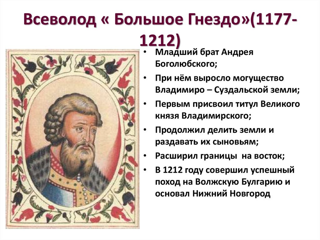 И тут историки соврали. Нижний основал не Всеволод, а его сын Юрий и не в 1212 г., а в 1221 г.