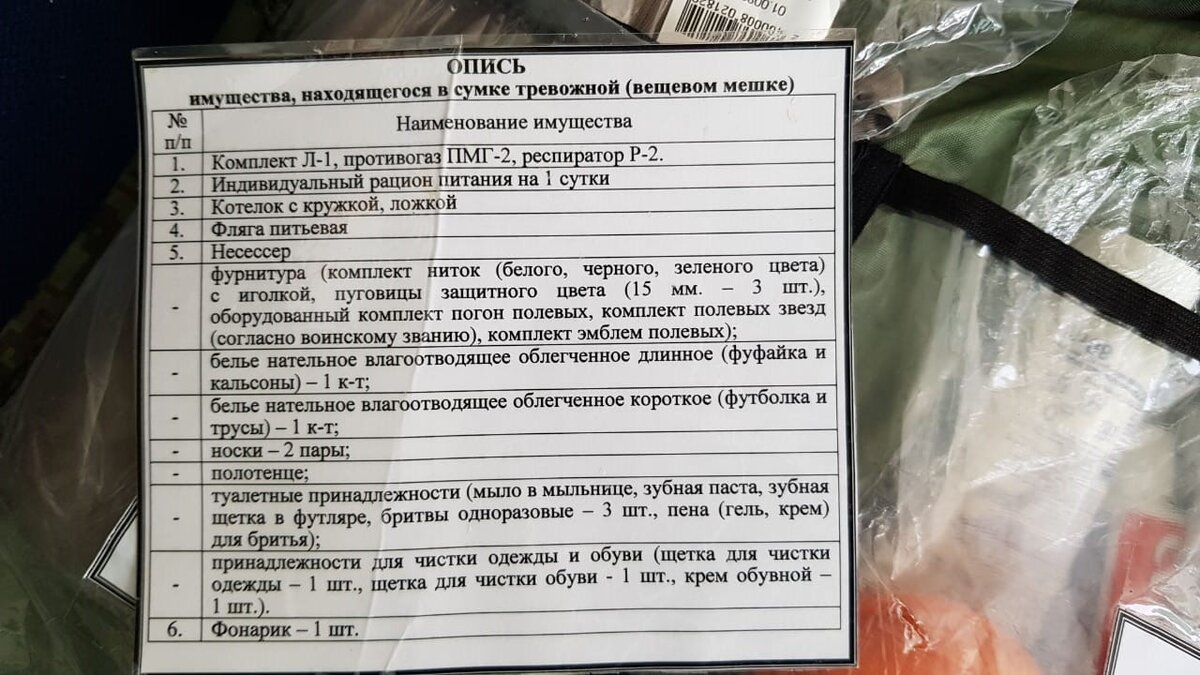 Опись предметов "тревожного чемодана"