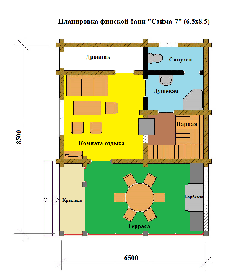 План бани с комнатой отдыха 6 на 6