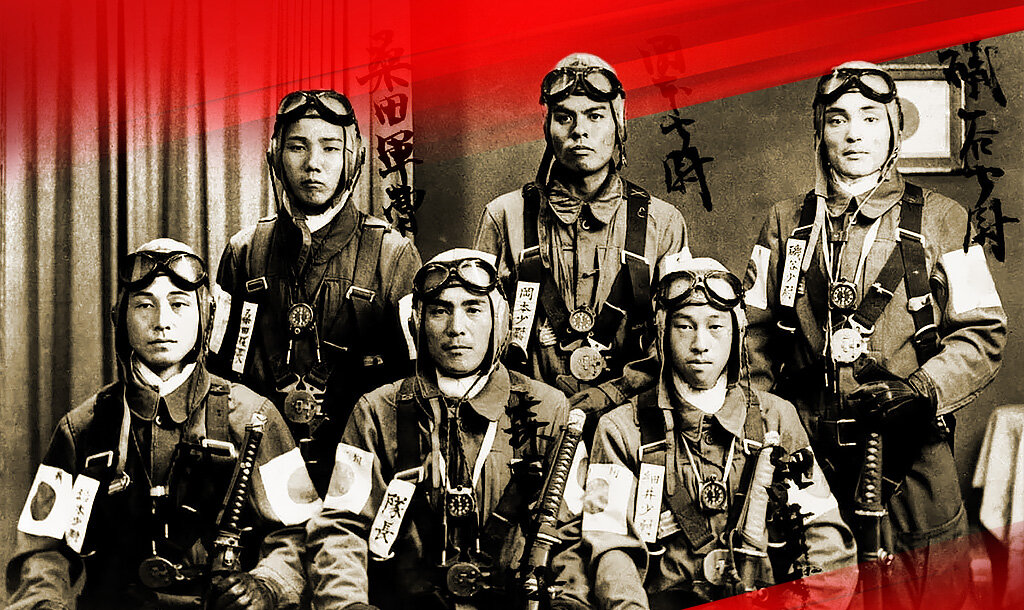 Японские лётчики-камикадзе, 1944 год. Фото с личными подписями