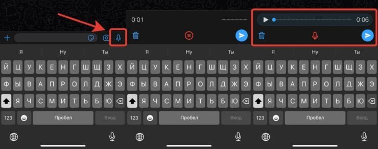    Вот так выглядит запись голосового сообщения в Ватсапе