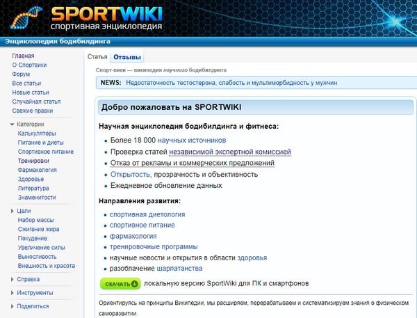 Главная страница сайта SPORTWIKI