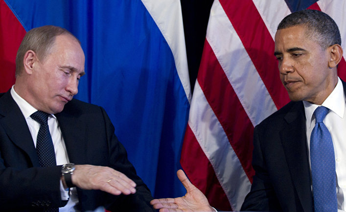 В. Путин с экс президентом США Б. Обамой. 
