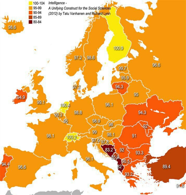 Карта среднего роста в европе