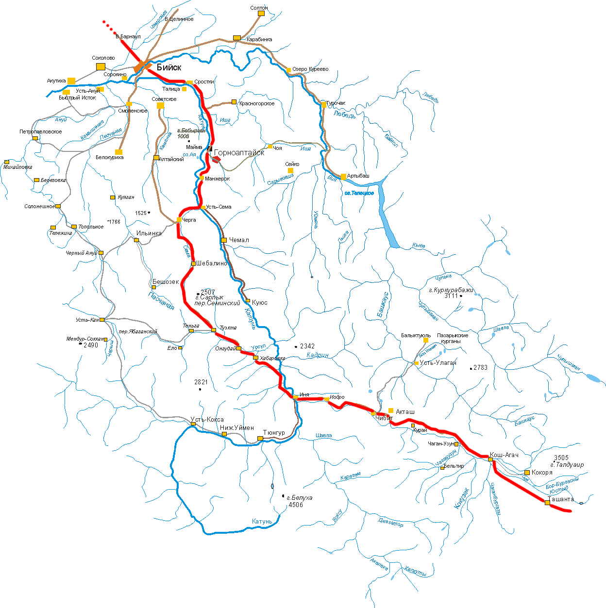 Карта алтая дорожная