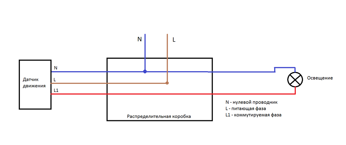 Схема подключения двух датчиков движения на несколько лампочек