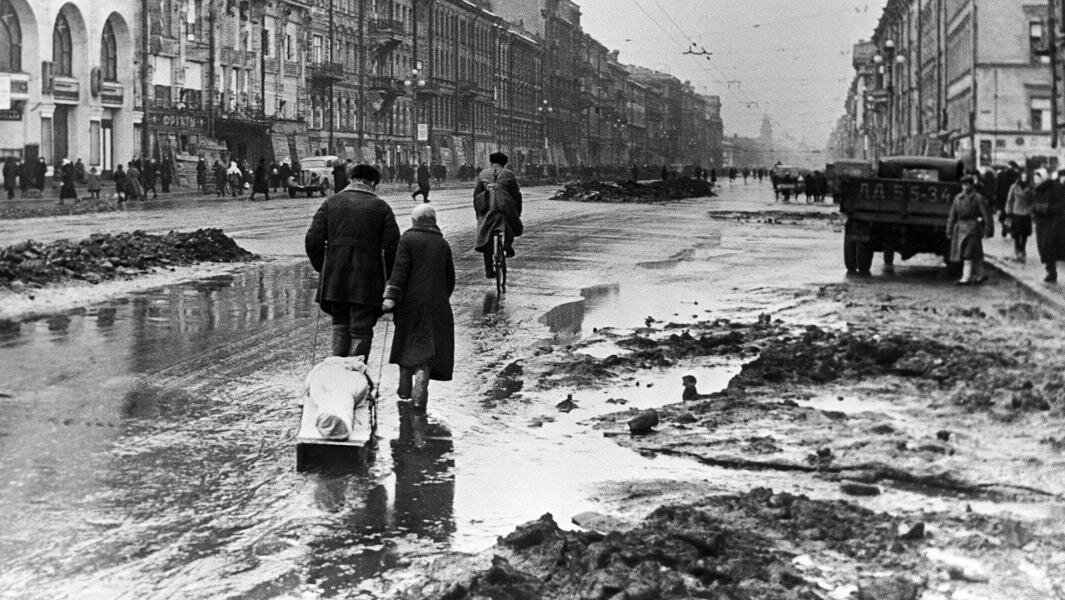 Блокада Ленинграда. Родственники везут на кладбище умершего от голода ленинградца. Фото: РИА Новости/Борис Кудояров