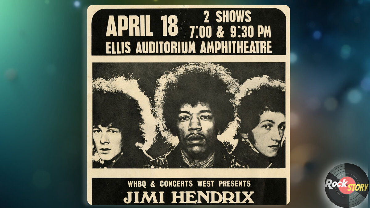 На фотографии плакат концерта The Jimi Hendrix Experience