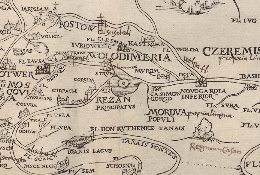 Борковский остров рядом с Рязанью на карте С.Герберштейна (1549 год).