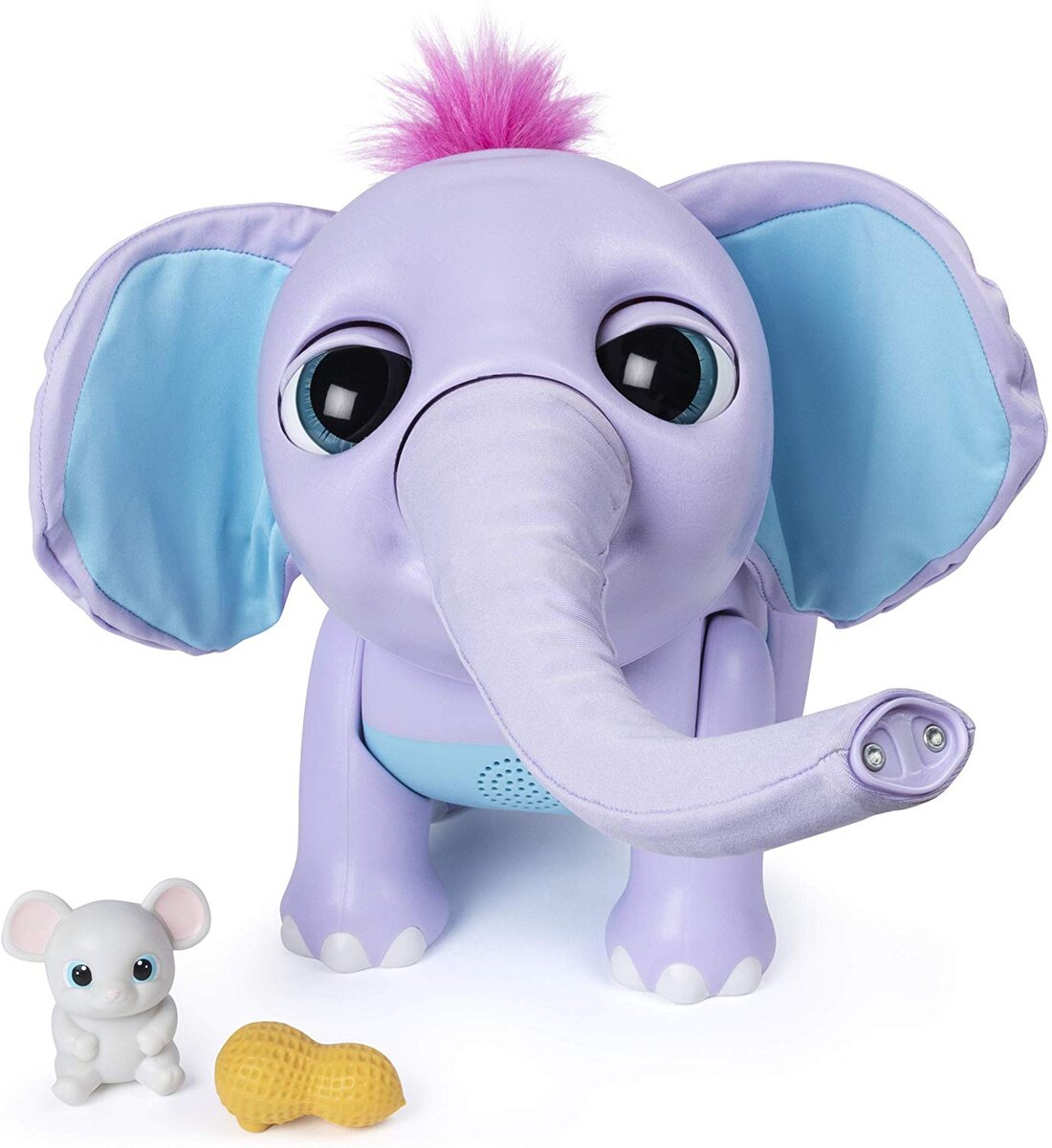 Джуно знает более 100 звуков и движений, умеет двигать ушками и закрывать ими мордочку, поднимает хобот и хватает им игрушки или сладости, танцует и топает ногами, закрывает глаза. А очень скоро он научится трубить в хобот и громко веселиться!У Джуно есть маленький друг – белый мышонок. Слоненок очень заботится о своем друге, поет ему песенки и осторожно носит хоботом.А еще Джуно очень любит кушать арахис. Он всасывает его, как пылесос, и игрушечный орешек не выпадает из хобота. Если слоненок не голоден, а ты предложил ему арахис – берегись! Джуно бросит арахис в тебя!