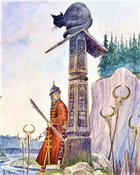 кот баюн поет. русская мифология кот баюн. кот баюн иллюстрации. призрачный кот баюн.