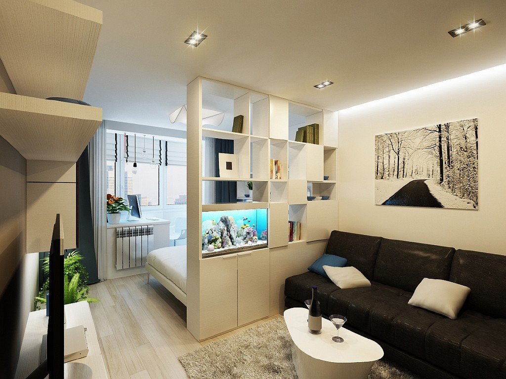 Интерьер однокомнатной квартиры: дизайн 1-комнатной квартиры на фото.