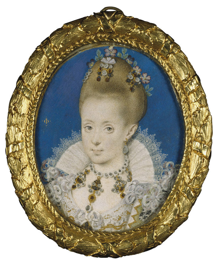 Исаак Оливер. Принцесса Елизавета, впоследствии королева Богемии (1596-1662), ок.1610. © The Royal Collection Trust. Ниже - портрет Елизаветы три года спустя.