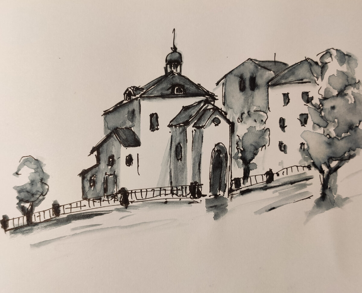 Перьевая ручка и аквабраш