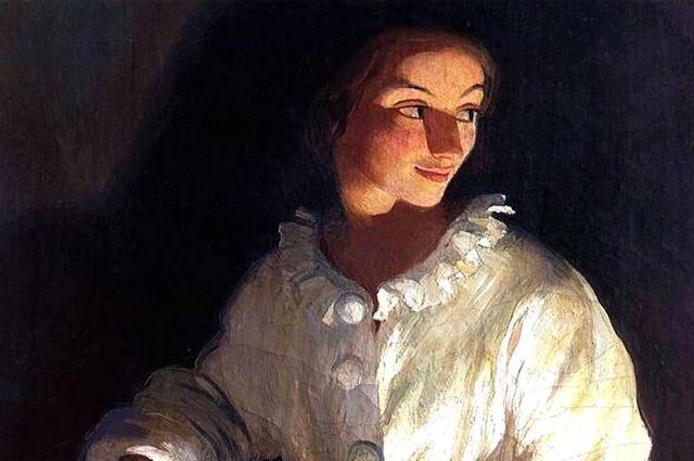 фрагмент: Автопортрет в костюме Пьеро, 1911. Холст, масло. (Зинаида Серебрякова)