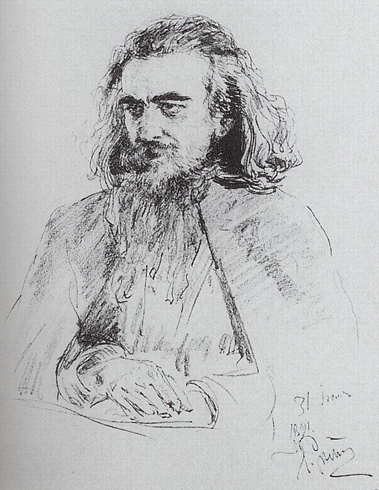 Владимир Соловьев в 1891 году (рисунок И. Е. Репина)