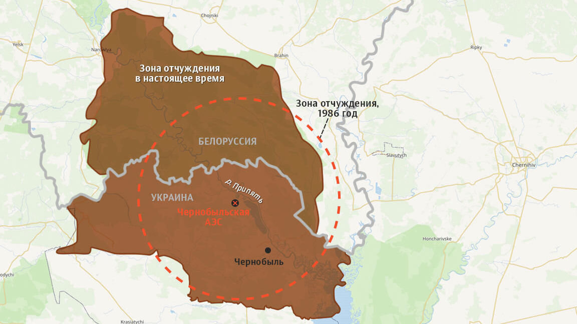 Карта зоны отчуждения чернобыльской аэс со спутника