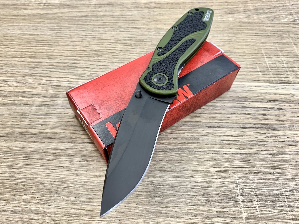 Kershaw Blur, Black Blade, Olive Drab Aluminum Handles