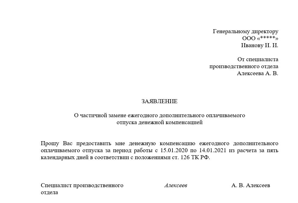 Замена денежной компенсацией ежегодного основного оплачиваемого отпуска