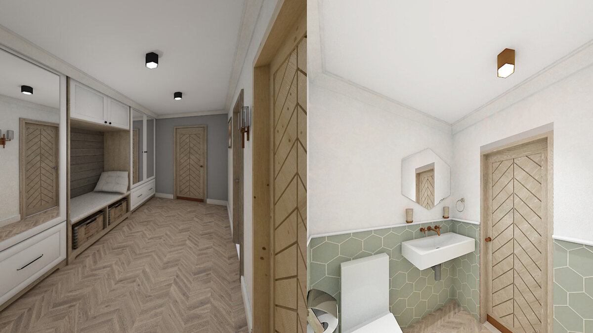 Осенняя сдержанная гамма с оттенком эвкалипта в коттедже