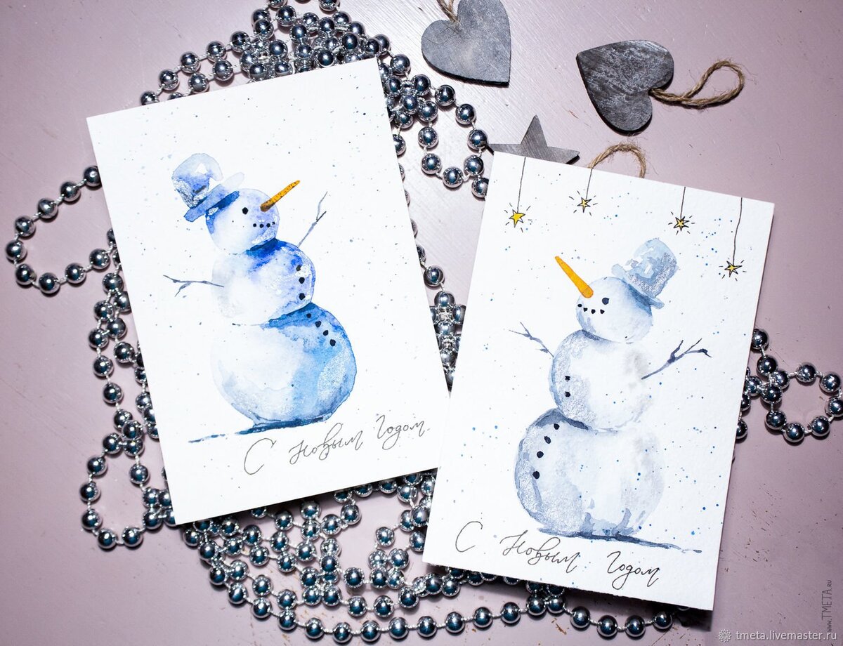 Новогодняя открытка своими руками - Снеговик и ёлочка | Детские поделки с Василисой