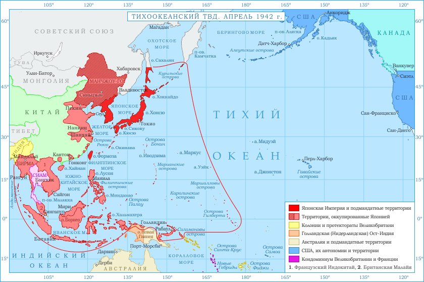 Карта японии 1942