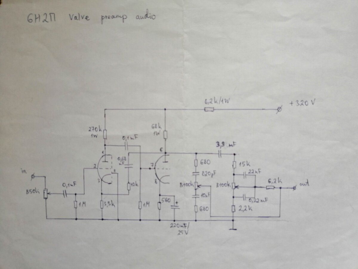 Ламповый предусилитель на 6н2п схема