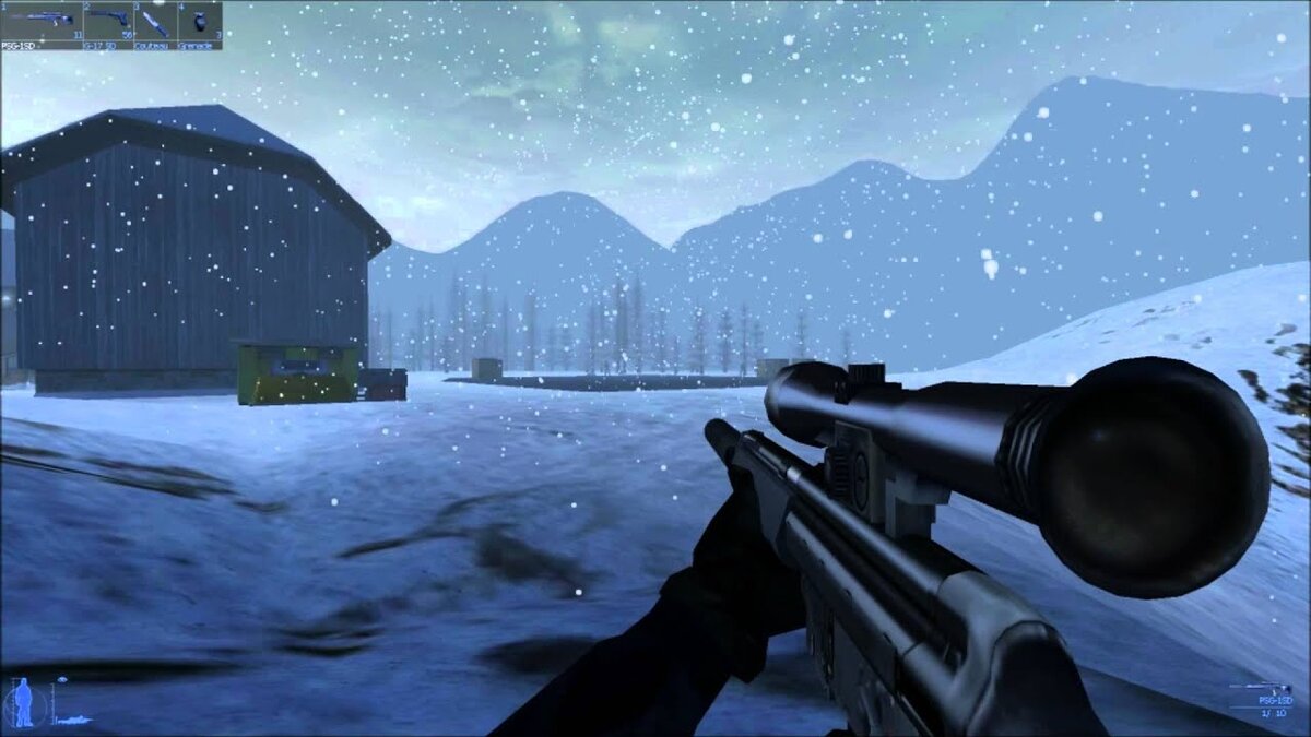 Project IGI 2 (2002 год). Бревно слева - ваша рука. Справа - пушка.