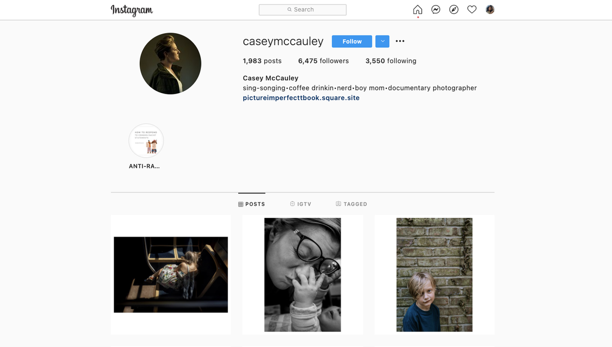 Профиль профессионального фотографа в Instagram. Скриншот автора