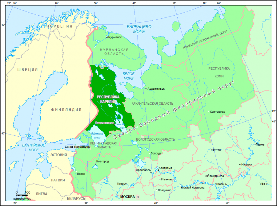 Граница России и Финляндии на карте