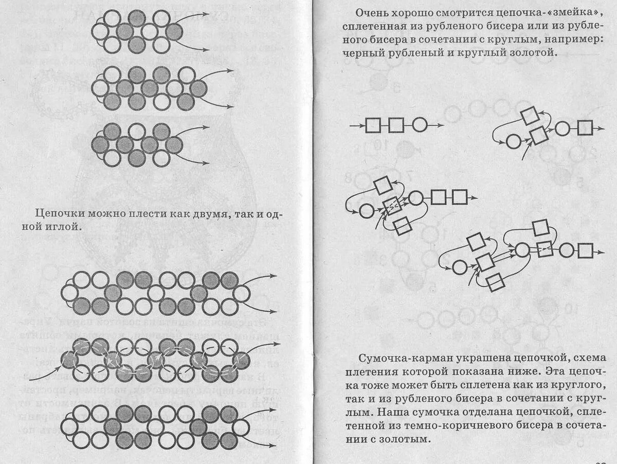 Схема плетения сумки из бусин квадрат