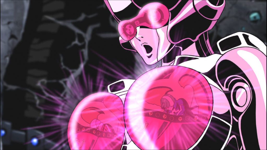 Иногда происходящее на экране находится буквально в шаге от кислотного трипа. Например, в тот момент, когда оказывается, что автомобиль девочек-волшебниц – это ещё и мехаробот, а пилоты сего устройства располагаются непосредственно в сиськах.