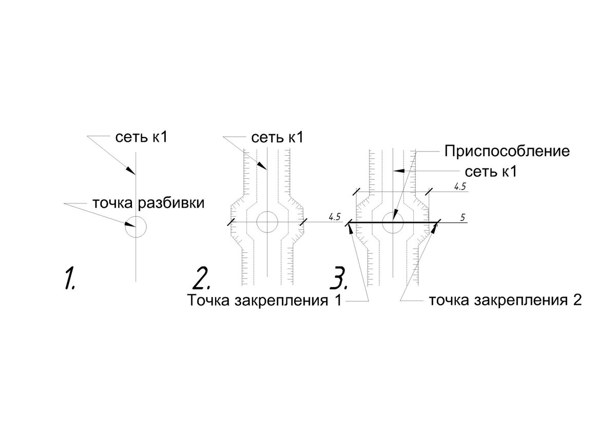 Рис. 2. Пример переноса колодца сети К1 в траншею. 
