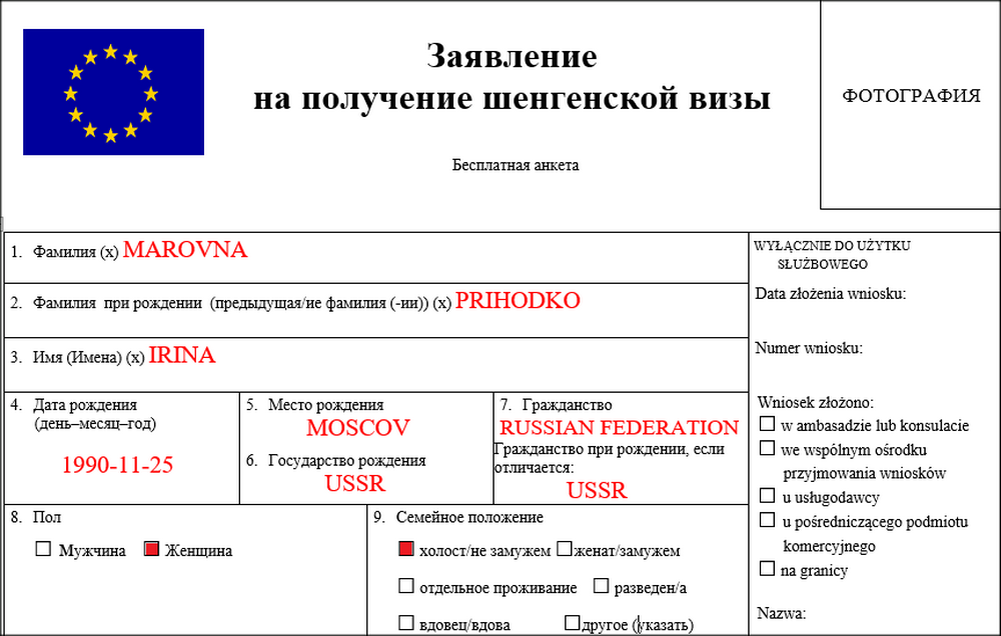 Гражданство россия или российское как правильно. Пример заполненной визы на шенген. Образец бланк шенген виза. Пример заполнения анкеты на венгерскую визу. Анкета для получения визы пример.